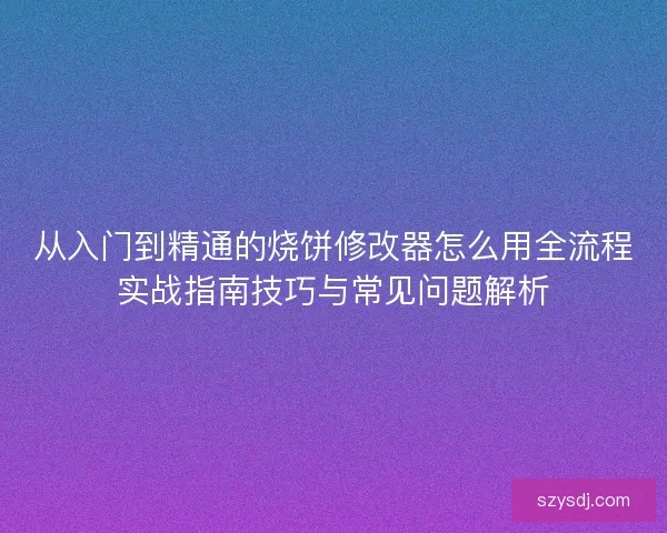 从入门到精通的烧饼修改器怎么用全流程实战指南技巧与常见问题解析
