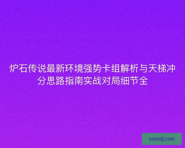 炉石传说最新环境强势卡组解析与天梯冲分思路指南实战对局细节全